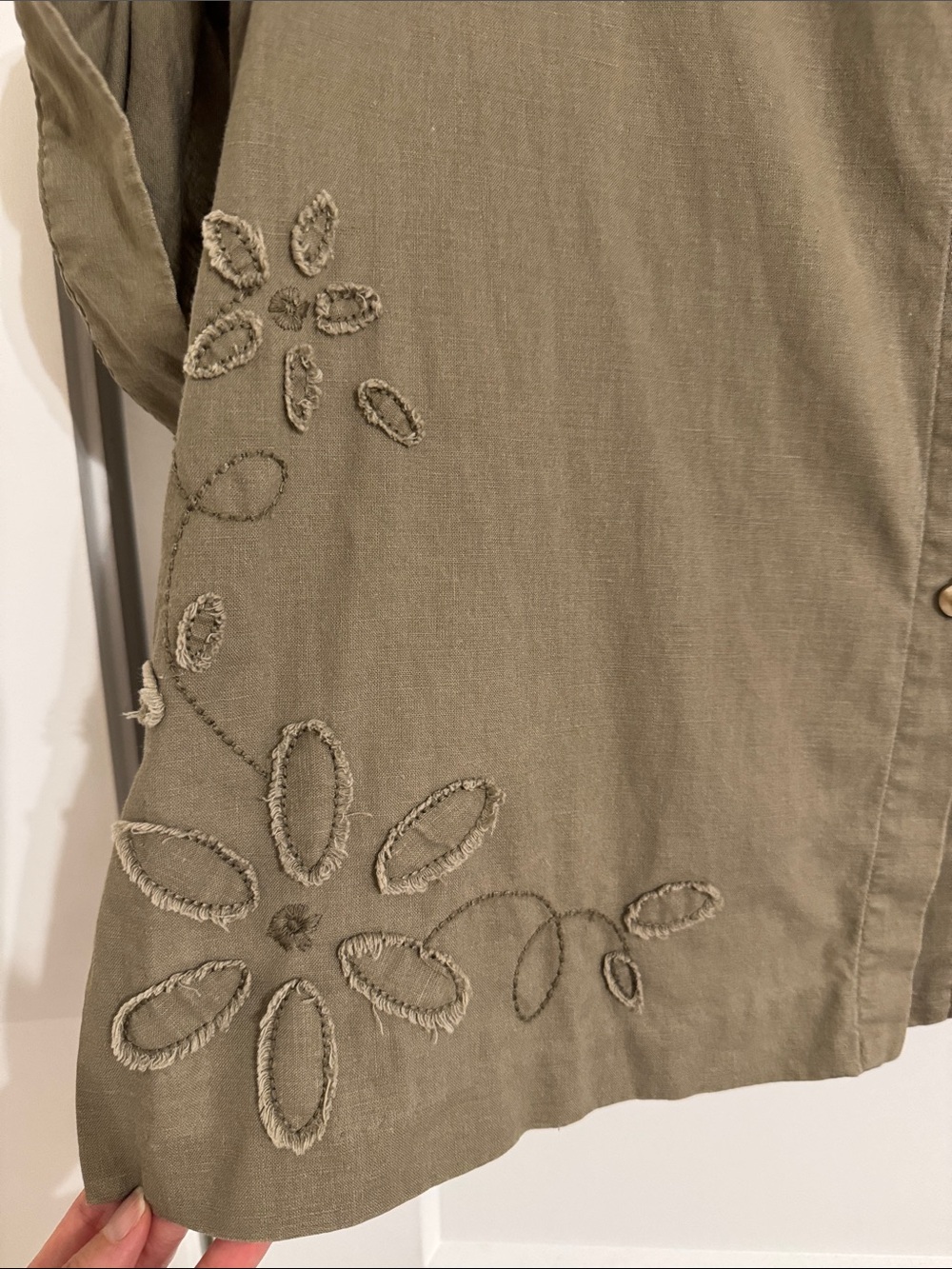 Norton McNaughton Olive Green Button Down Shirt Roll Tab Sleeve Linen Cotton - Picture 4 of 9